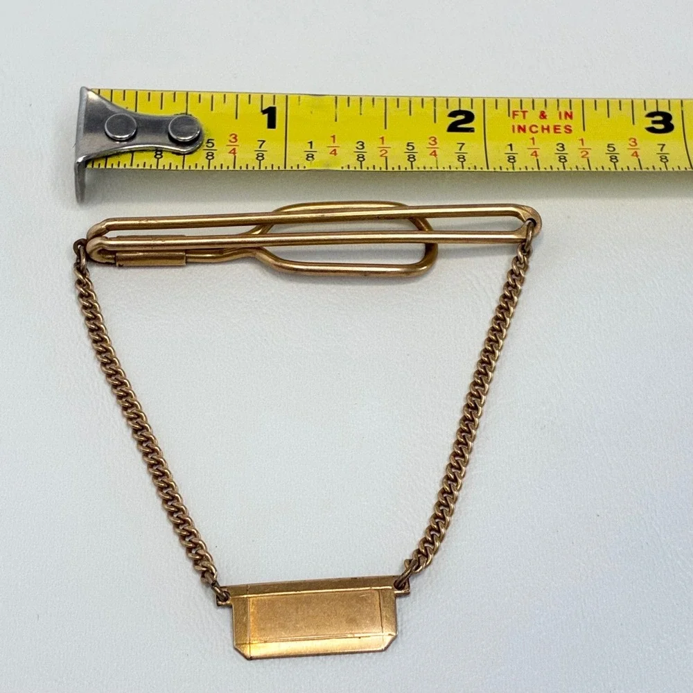 Vintage Swank Tie Chain Gold Filled Bar Clip Plaque Curb Link Mens Accessory